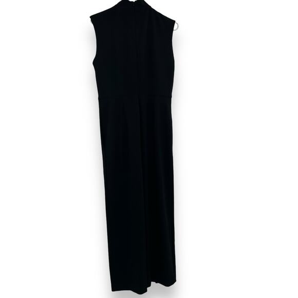 Calvin Klein Black Stretch jumpsuit Tie Neck Pockets Size 10 Wide Leg EUC - Picture 10 of 11